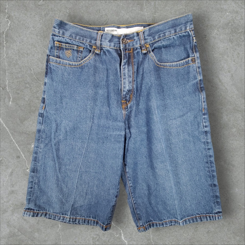 Rocawear Denim Shorts Mens 32 Blue Baggy Streetwear Embroidered Flap Pocket